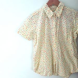 Vintage Short Sleeve Button Down Floral Lady Bug